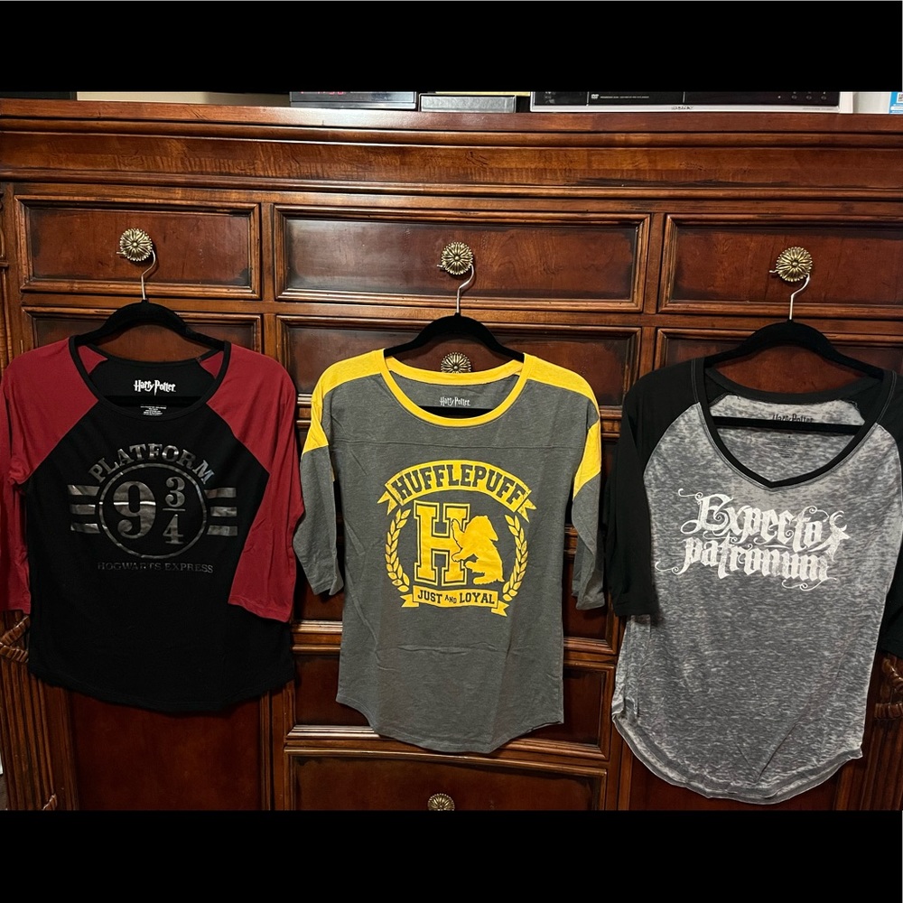 Lot of 3 Harry Potter t shirts 3/4 sleeve 1 small/2 med.